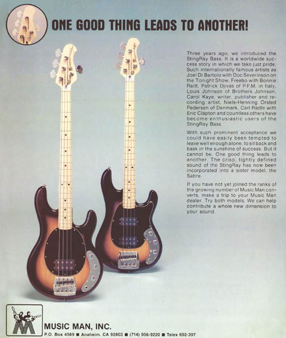 MUSIC MAN STINGRAY & SABRE IN A 1980 AD